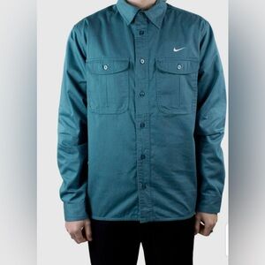 Unisex   Nike SB Woven Skate Long Sleeve Button Up Shirt - Mineral Teal / White